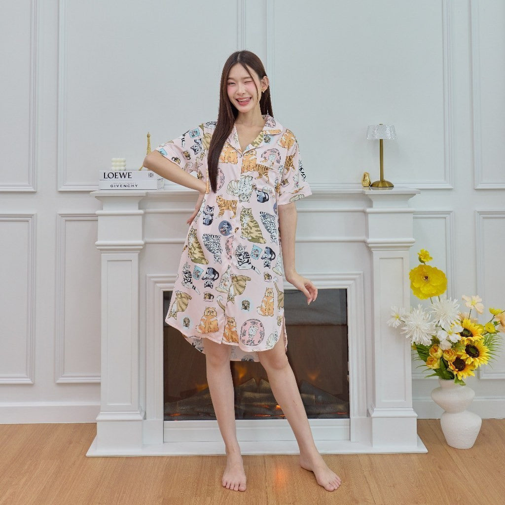 ชุดนอนMuslin Pajamas Collection Muslin Pet รุ่นแมวชมพู (N1133 T1133 K1133 L1133) | ชุดนอนผู้หญิง