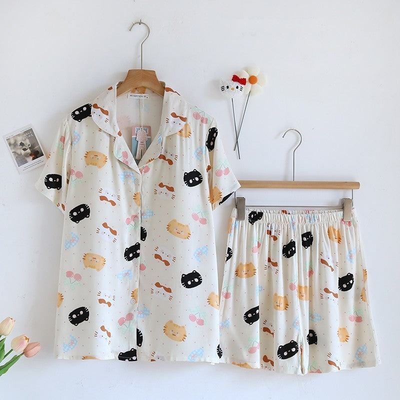 ชุดนอน Muslin pajamas Organic bamboo รุ่นKawaii Cats (A1028 B1028 E1028)|ชุดนอนมีบรา,ชุดนอนผู้หญิง