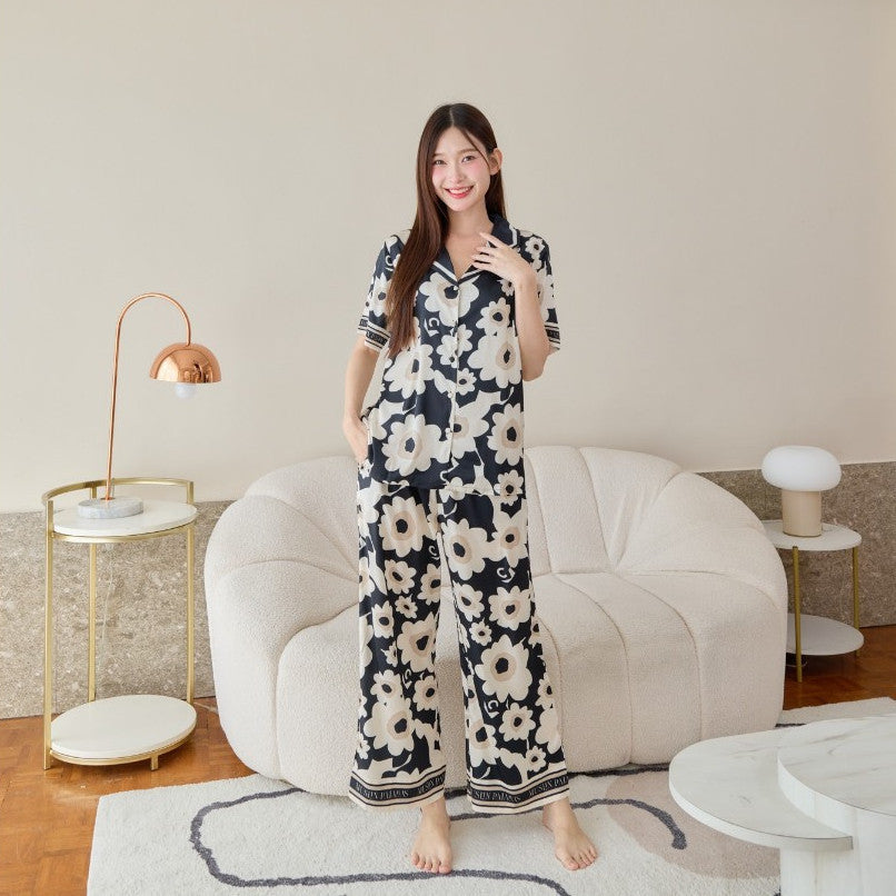 ชุดนอน Muslin Pajamas Silk Satin รุ่น Flower Midnight (N5005 T5005 L5005 K5005) | ชุดนอนผู้หญิง