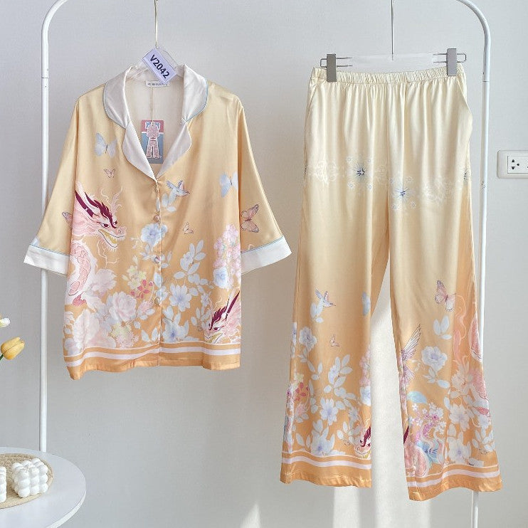 ชุดนอน Muslin Pajamas Silk Satin รุ่น Golden Dragon  ( W2042 V2042 )