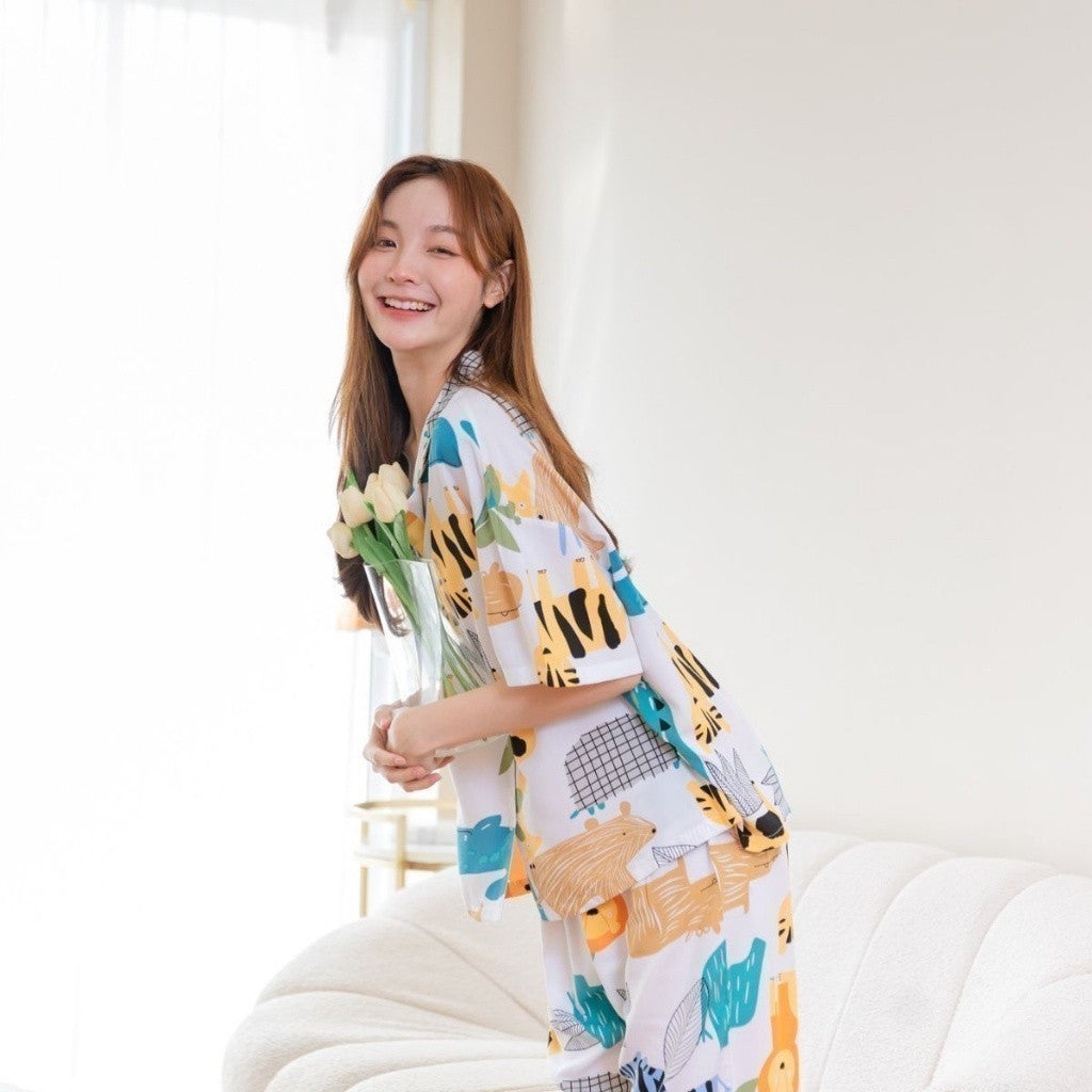 ชุดนอน Muslin Pajamas Organic bamboo รุ่น พื้นขาว รวมสัตว์ (G338 G343)|ชุดนอนผู้หญิง