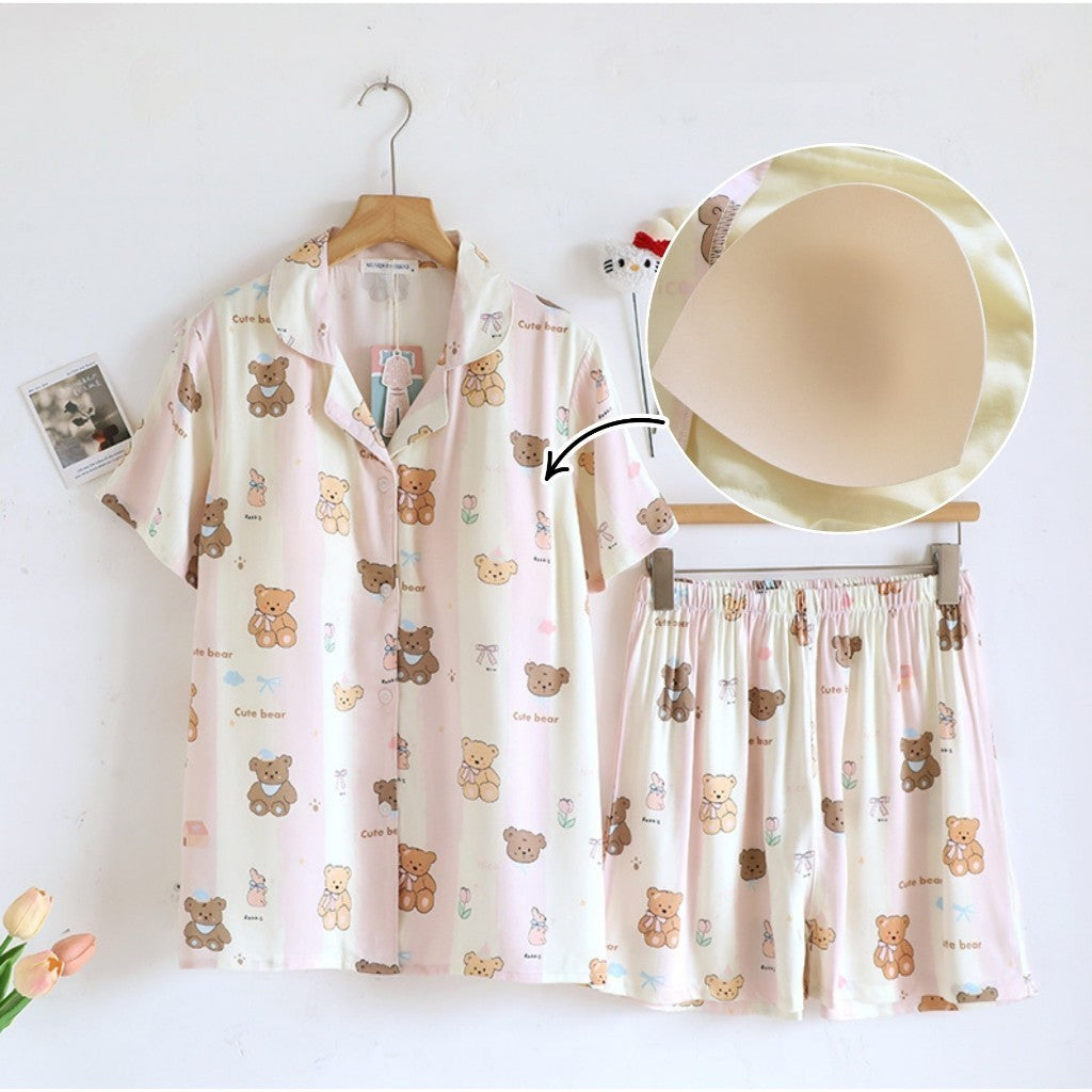 ชุดนอน Muslin Pajamas Organic bamboo รุ่นPudding Bearss(A1034 B1034 E1034)|ชุดนอนมีบรา,ชุดนอนผู้หญิง