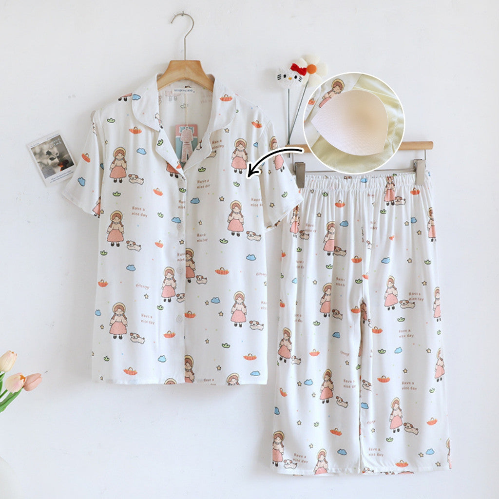 ชุดนอน Muslin Pajamas Organic bamboo รุ่นPastel Picnics(A1031 B1031 E1031)|ชุดนอนมีบราในตัว,ชุดนอนผู้หญิง