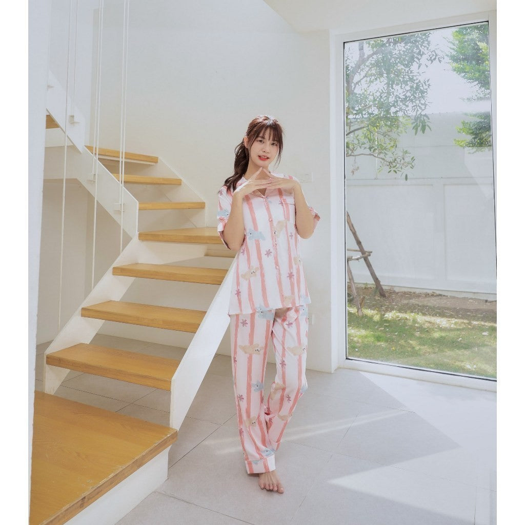 ชุดนอน Muslin Pajamas Silk Satin รุ่น BaBy Blue (P1251 T1251 P1252 T1252 )
