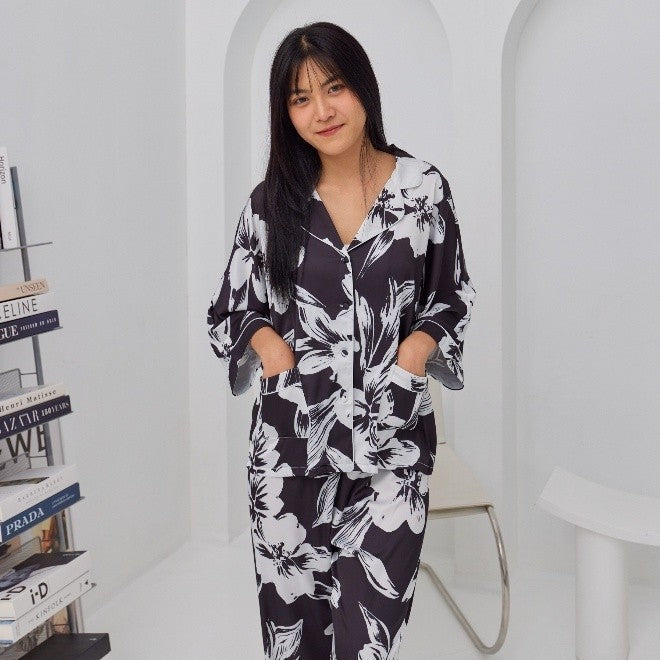 ชุดนอน Muslin Pajamas Silk Satin( รุ่น V4013 )