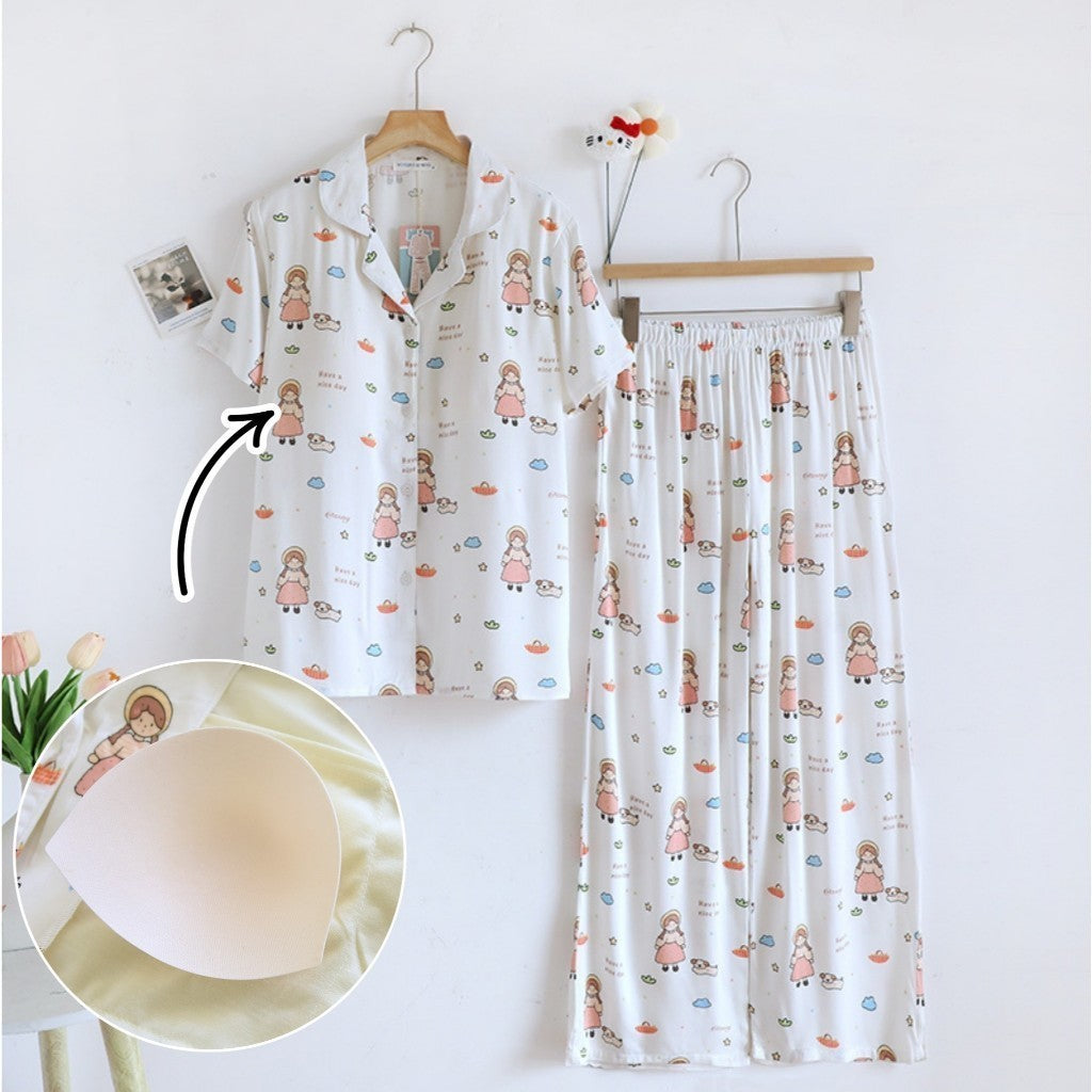 ชุดนอน Muslin Pajamas Organic bamboo รุ่นPastel Picnics(A1031 B1031 E1031)|ชุดนอนมีบราในตัว,ชุดนอนผู้หญิง