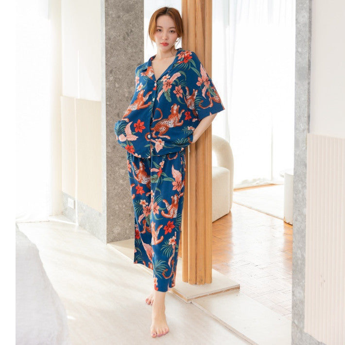 ชุดนอน Muslin Pajamas Organic bamboo รุ่น ดอกกุหลาบแดง กล้วยไม้ (G363 A363)|ชุดนอชุดเที่ยว,ชุดนอนผู้หญิง