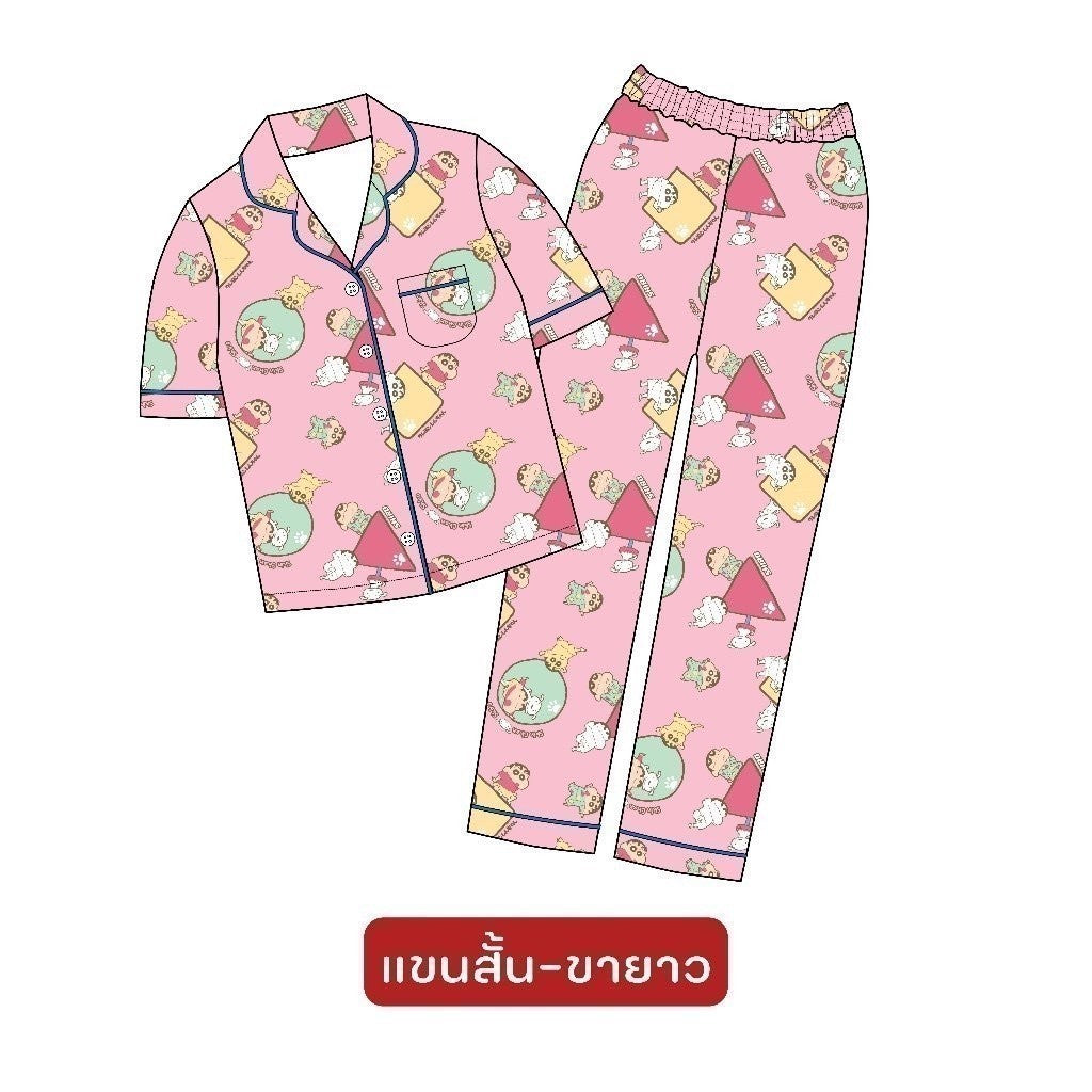 ชุดนอน 𝐂𝐑𝐀𝐘𝐎𝐍 𝐒𝐇𝐈𝐍𝐂𝐇𝐀𝐍 ลิขสิทธิ์แท้แบรนด์ PAJARA ผ้า cotton satin เด็ก M30 M31 M32 M33 M34 M35