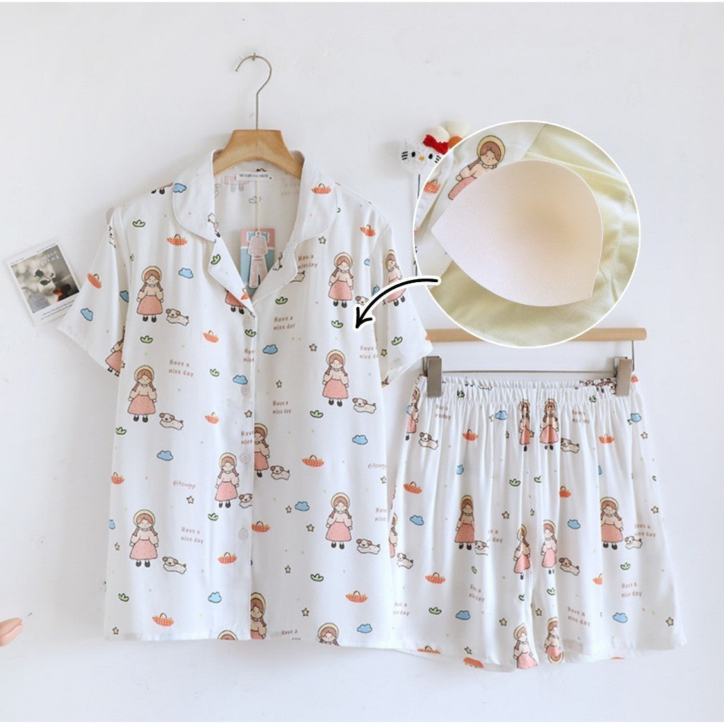 ชุดนอน Muslin Pajamas Organic bamboo รุ่นPastel Picnics(A1031 B1031 E1031)|ชุดนอนมีบราในตัว,ชุดนอนผู้หญิง