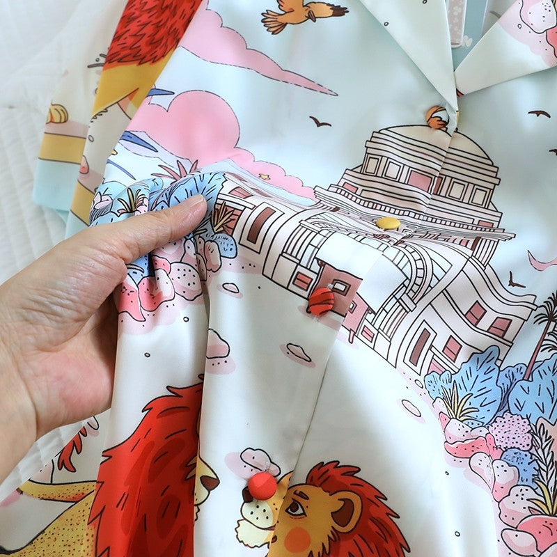 ชุดนอน Muslin Pajamas Silk Satin รุ่น Lion Lovers (N5120 T5120)|ชุดนอนผู้หญิง,ชุดนอนชุดเที่ยว