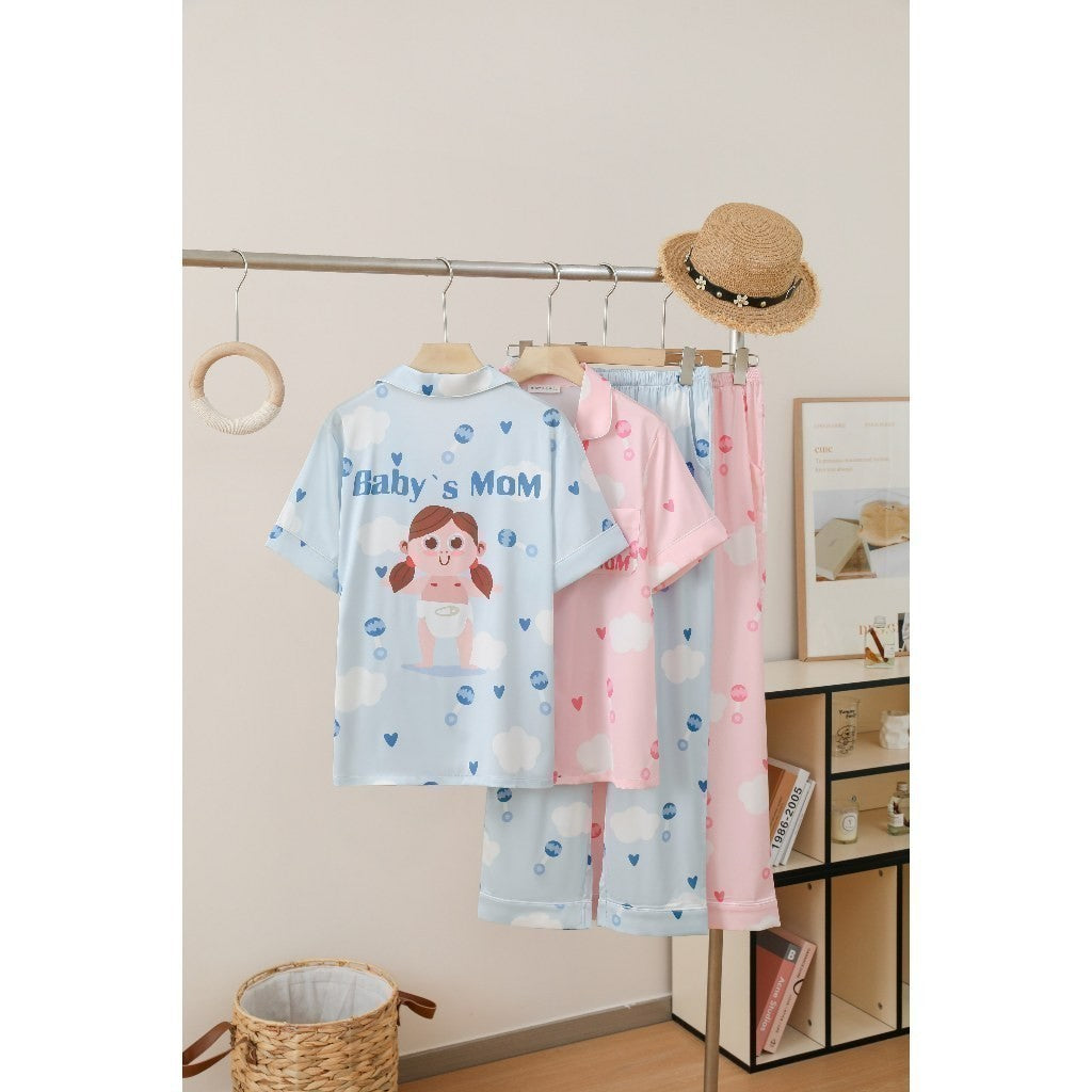 ชุดนอน ครอบครัว Muslin Pajamas ชุดนอน Silk Satin ( T4042 T4043 Y4043 )