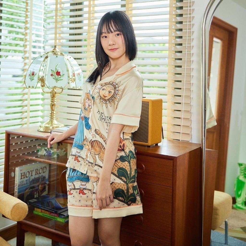 ชุดนอน Muslin Pajamas Silk Satin( รุ่น Sunny Kitty  N2016 T2016 )