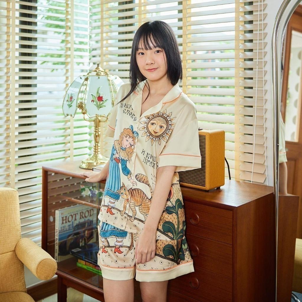 ชุดนอน Muslin Pajamas Silk Satin( รุ่น Sunny Kitty  N2016 T2016 )