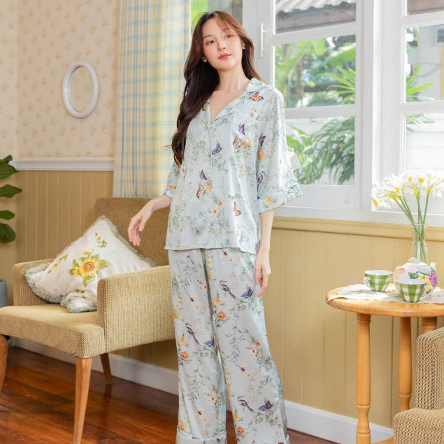 ชุดนอน Muslin Pajamas Silk Satinรุ่นBlossom Butterfly(V128 R128 L128)|ชุดนอนสายเดี่ยว,ชุดนอนผู้หญิง