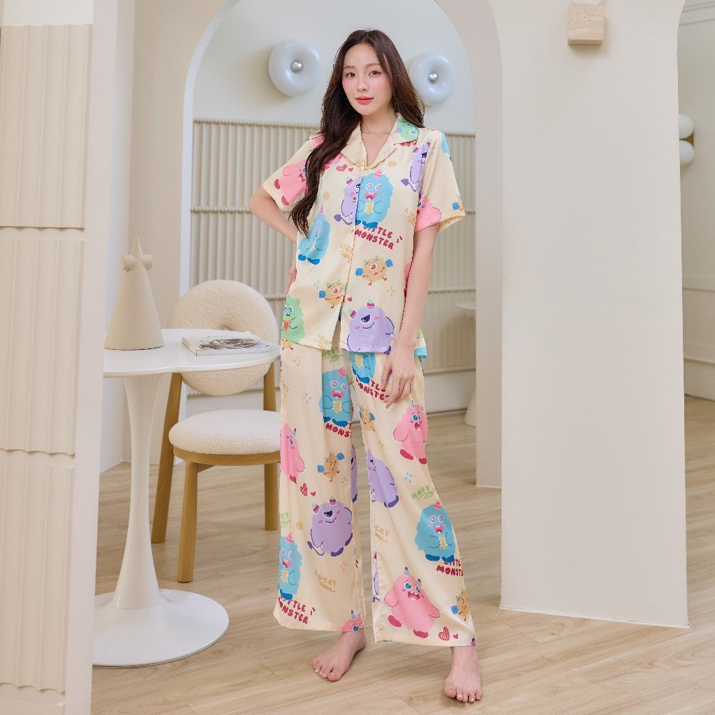 ชุดนอน Muslin Pajamas Silk Satin รุ่นCute Little Monsters(N5097 T5097 K5097)|ชุดนอนมีบราในตัว,ชุดนอนผู้หญิง