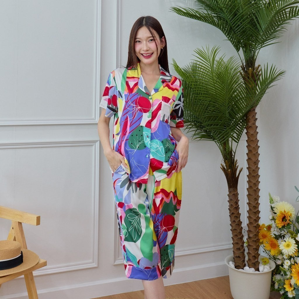ชุดนอน Muslin Pajamas Silk Satin รุ่น Summer Tropic (N3087 L3087 T3087 P3087)