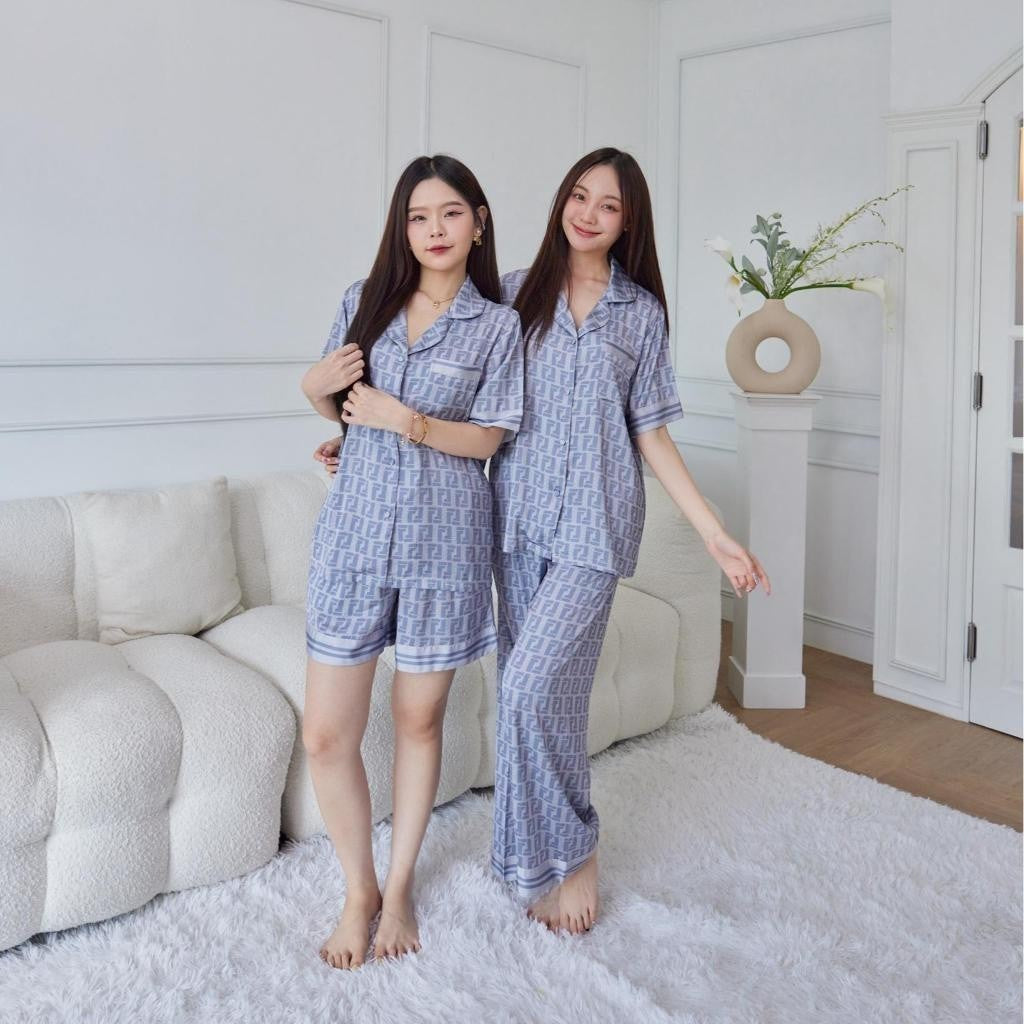 ชุดนอน Muslin Pajamas Silk Satin รุ่น Monogrey FF (N3034 T3034 P3034 L3034)