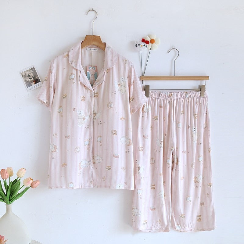 ชุดนอน Muslin Pajamas Organic bamboo รุ่นKitty Marshmallows(A1030 B1030 E1030)|ชุดนอนมีบรา