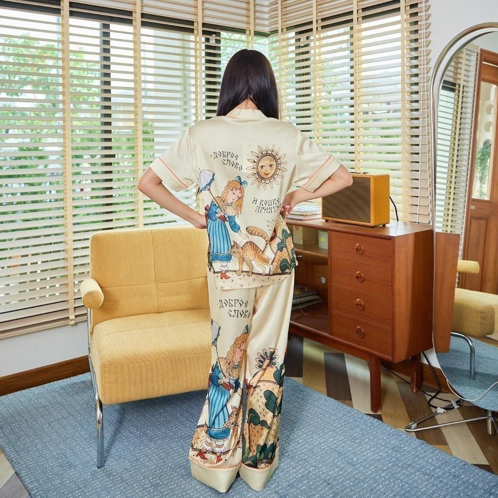 ชุดนอน Muslin Pajamas Silk Satin( รุ่น Sunny Kitty  N2016 T2016 )