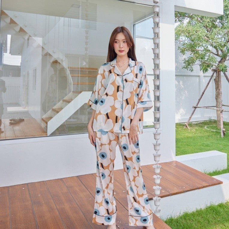 ชุดนอน Muslin Pajamas Silk Satin ( V1085 V1086 V1087 V1088 )