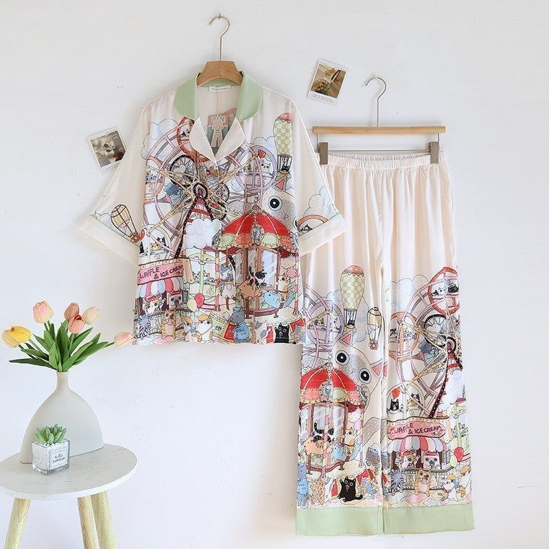ชุดนอน Muslin Pajamas Silk Satin Carnival Whimsy Oversize (W2100 V2100 K2100)