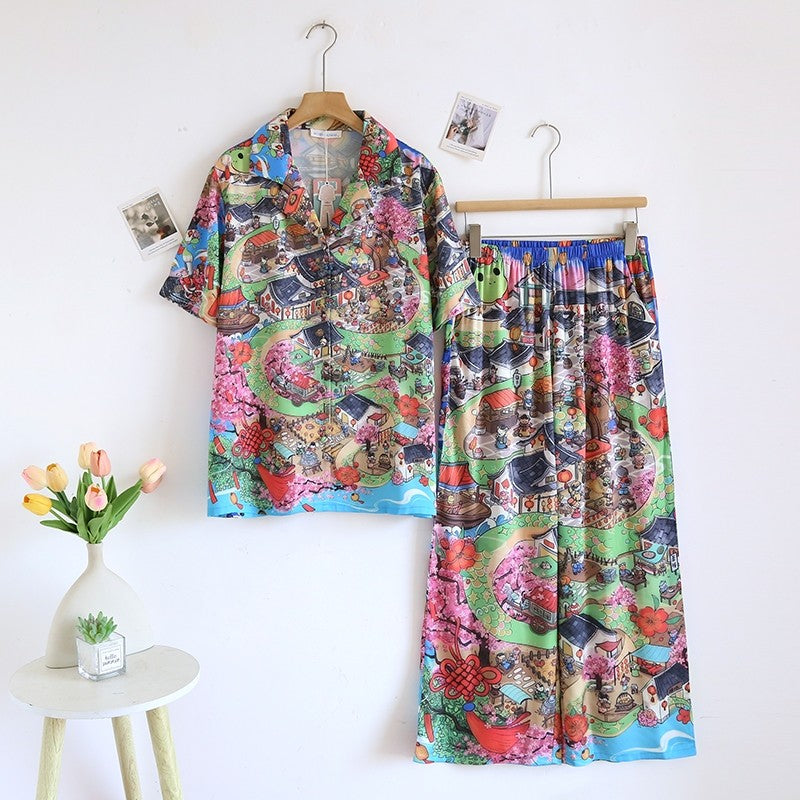 ชุดนอน Muslin pajamas Silk Satin รุ่น Festival Town (N5119 T5119) | ชุดนอนผู้หญิง