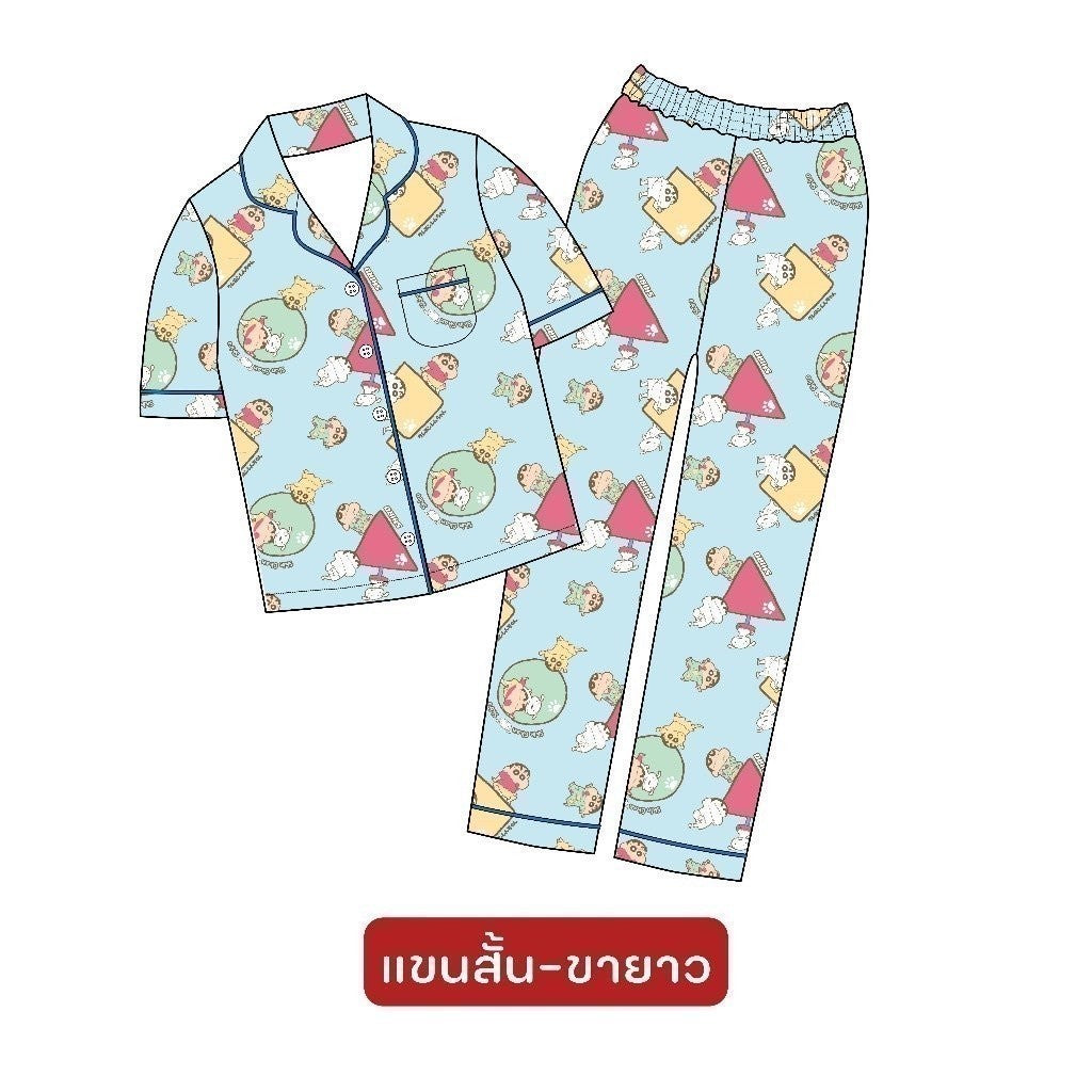 ชุดนอน 𝐂𝐑𝐀𝐘𝐎𝐍 𝐒𝐇𝐈𝐍𝐂𝐇𝐀𝐍 ลิขสิทธิ์แท้แบรนด์ PAJARA ผ้า cotton satin เด็ก M30 M31 M32 M33 M34 M35