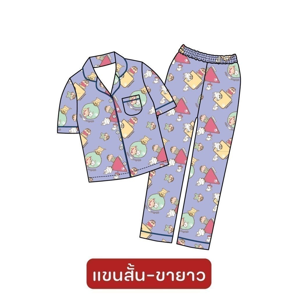 ชุดนอน 𝐂𝐑𝐀𝐘𝐎𝐍 𝐒𝐇𝐈𝐍𝐂𝐇𝐀𝐍 ลิขสิทธิ์แท้แบรนด์ PAJARA ผ้า cotton satin เด็ก M30 M31 M32 M33 M34 M35