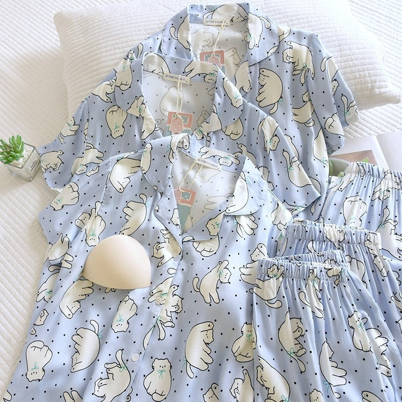 ชุดนอน Muslin pajamas Organic bamboo รุ่นChubby CatsSupport(A1025 B1025 E1025)|ชุดนอนมีบรา