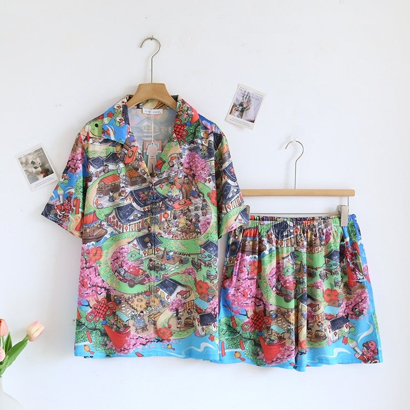 ชุดนอน Muslin pajamas Silk Satin รุ่น Festival Town (N5119 T5119) | ชุดนอนผู้หญิง