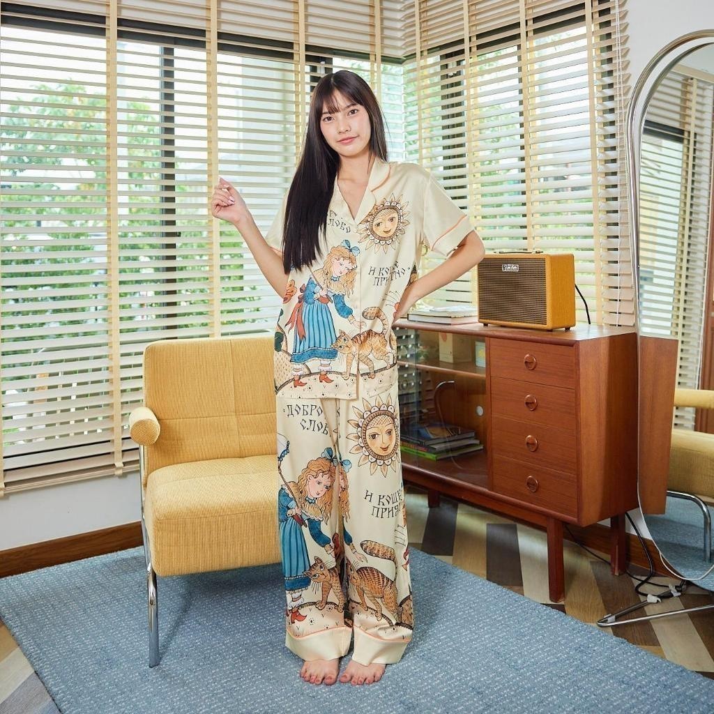 ชุดนอน Muslin Pajamas Silk Satin( รุ่น Sunny Kitty  N2016 T2016 )