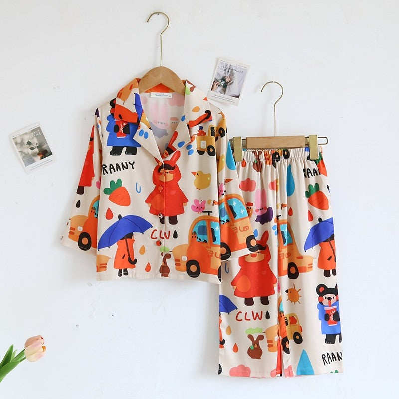 ชุดนอน Muslin Pajamas Silk Satin รุ่น Rainy Boys (N5122 T5122 M5122) | ชุดนอนครอบครัว,ชุดนอนแม่ลูก