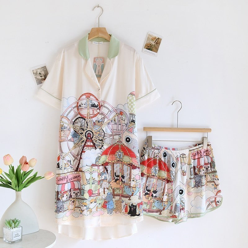 ชุดนอน Muslin Pajamas Silk Satin Carnival Whimsy Oversize (W2100 V2100 K2100)