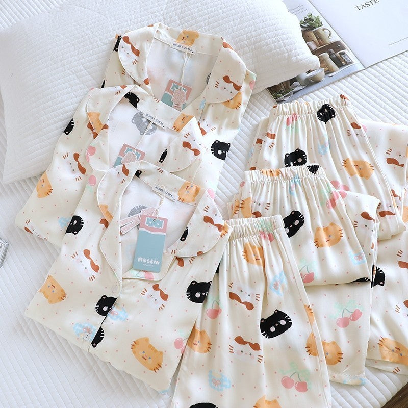 ชุดนอน Muslin pajamas Organic bamboo รุ่นKawaii Cats (A1028 B1028 E1028)|ชุดนอนมีบรา,ชุดนอนผู้หญิง