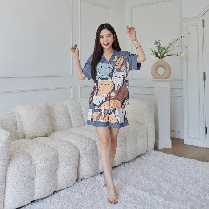 ชุดนอน Muslin Pajamas Collection Muslin Petรุ่นPewter Kitten(N2001 T2001 K2001 L2001)|ชุดนอนผู้หญิง