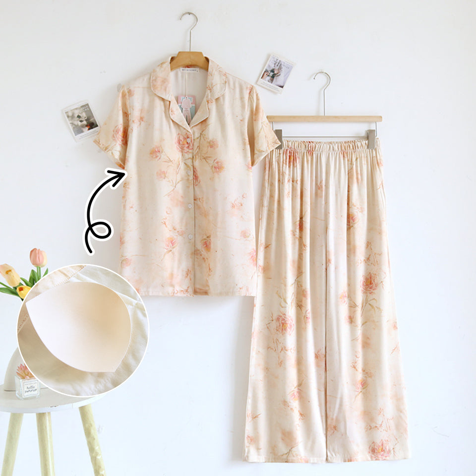 ชุดนอน Muslin Pajamas Organic bamboo รุ่นCotton Flower( A1042 E1042 B1042)|ชุดนอนมีบรา,ชุดนอนผู้หญิง