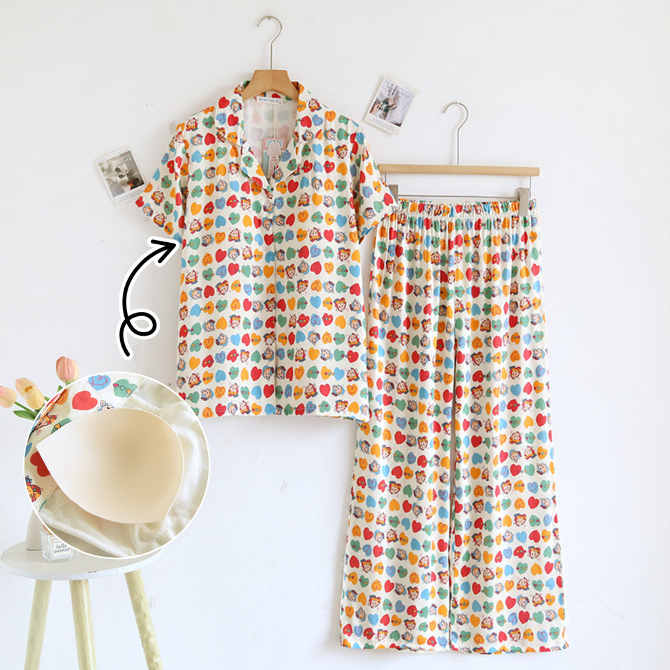 ชุดนอน Muslin Pajamas Organic bamboo รุ่นLovely Faces(A1040 B1040 E1040)|ชุดนอนมีบรา,ชุดนอนผู้หญิง