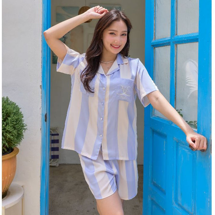 ชุดนอน Muslin Pajamas Silk Satin รุ่นViolet Lines,Jordy Blue (N5133 T5133 N5134 T5134)|ชุดนอนผู้หญิง