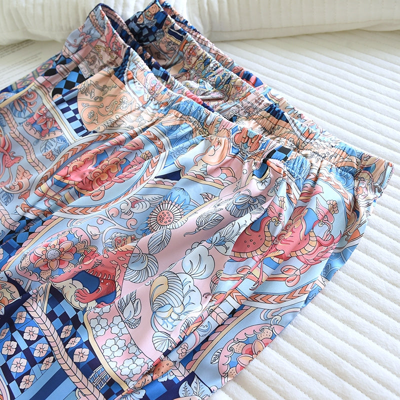 ชุดนอน Muslin Pajamas Silk Satin รุ่น Ocean Mosaic (W2182 V2182) | ชุดนอนชุดเที่ยว,ชุดนอนผู้หญิง