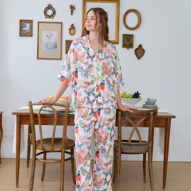 ชุดนอน Muslin Pajamas Silk Satin รุ่น Garden of Wings (W2169 V2169 L2169 K2169) | ชุดนอนชุดเที่ยว