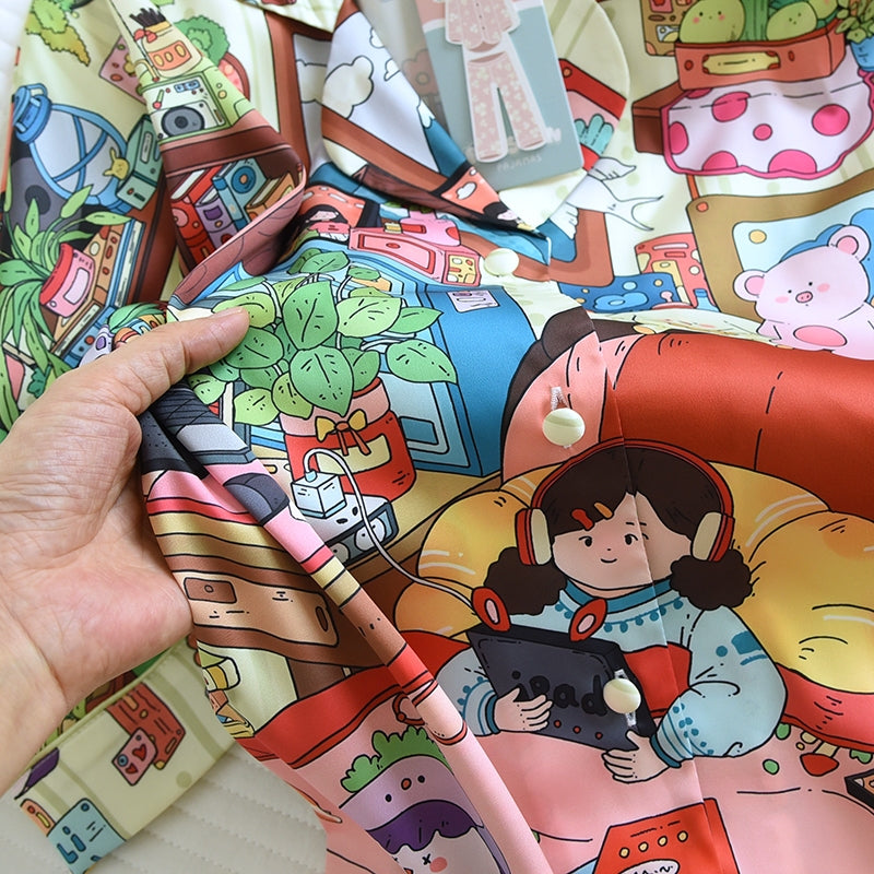 ชุดนอน Muslin Pajamas Silk Satin รุ่น My happy place (W2179 V2179) | ชุดนอนชุดเที่ยว,ชุดนอนผู้หญิง