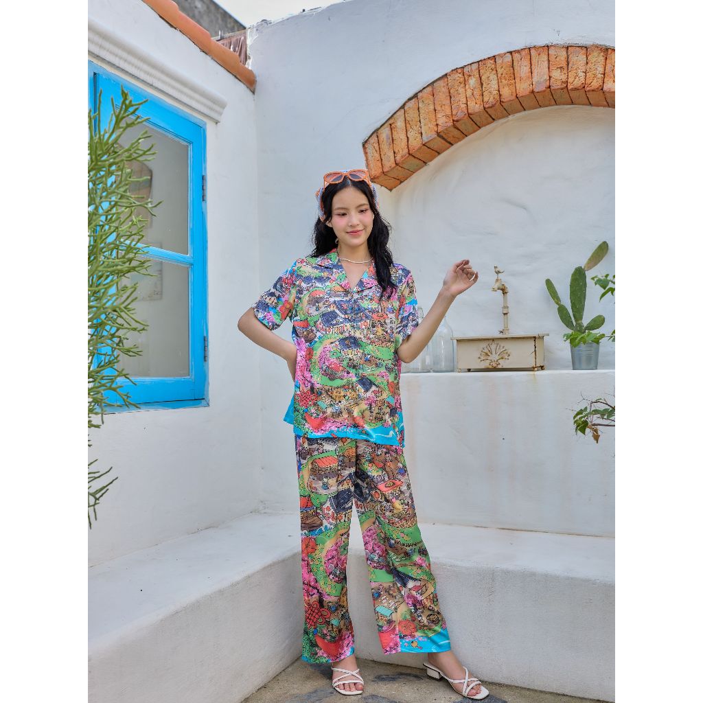 ชุดนอน Muslin pajamas Silk Satin รุ่น Festival Town (N5119 T5119) | ชุดนอนผู้หญิง