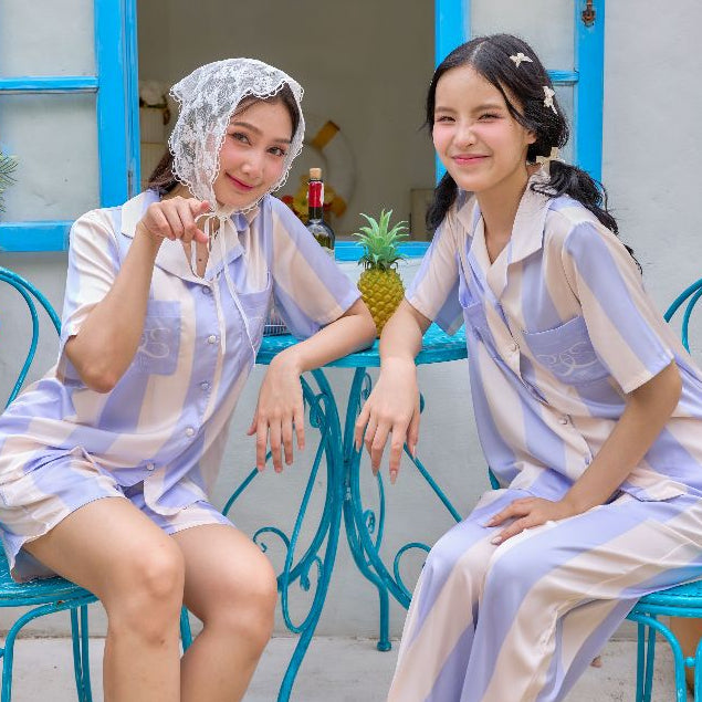 ชุดนอน Muslin Pajamas Silk Satin รุ่นViolet Lines,Jordy Blue (N5133 T5133 N5134 T5134)|ชุดนอนผู้หญิง
