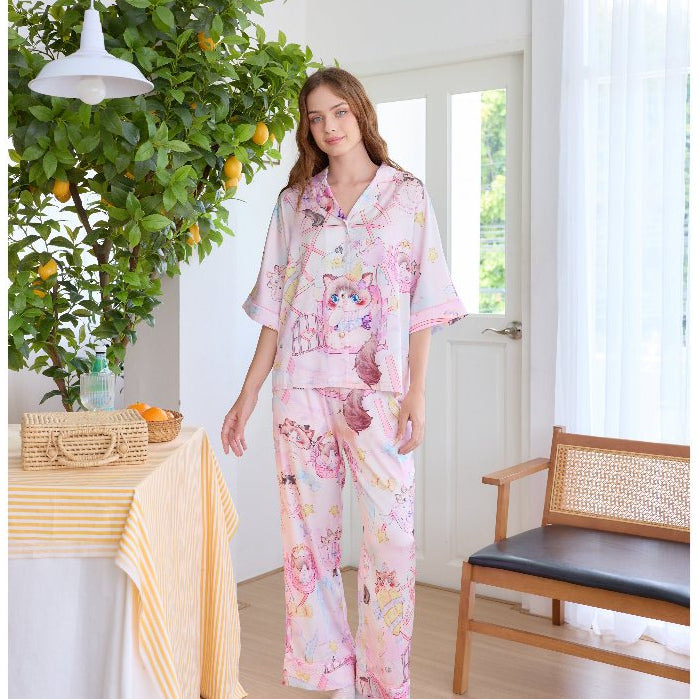 ชุดนอน Muslin Pajamas Silk Satin รุ่น Candy Cat (W2158 V2158) | ชุดนอนผู้หญิง