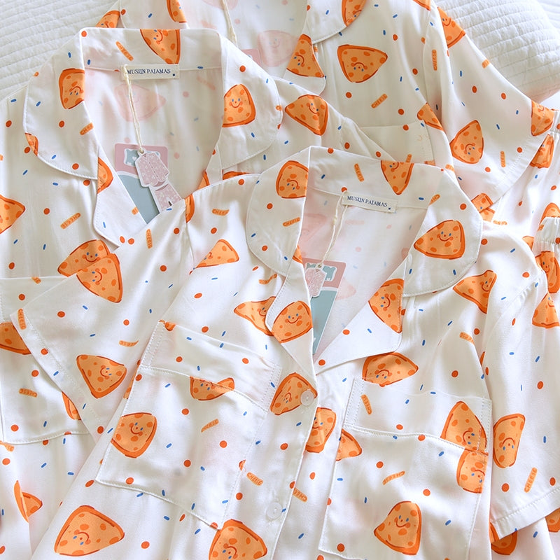 ชุดนอน Muslin Pajamas Organic bamboo รุ่น Pizza buddies (A1049 B1049 E1049) | ชุดนอนผู้หญิง