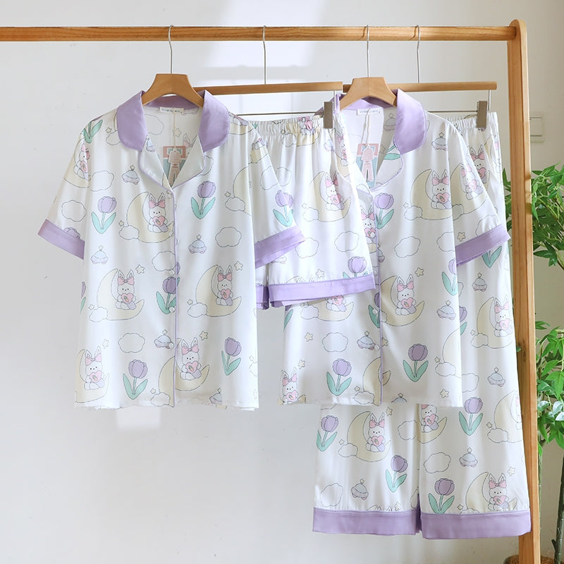 ชุดนอน Muslin Pajamas Silk Satin รุ่น Moon Bunny Dreams (N5142 T5142) | ชุดนอนผู้หญิง