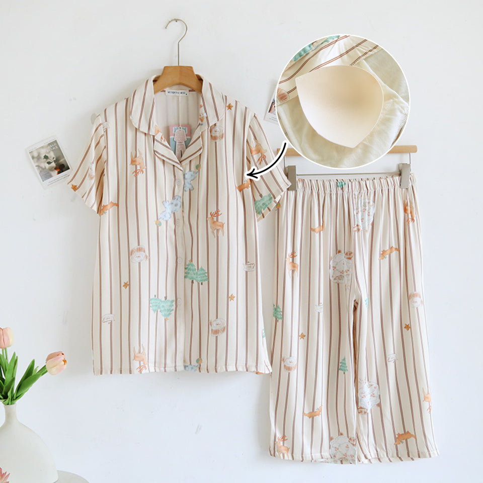 ชุดนอน Muslin Pajamas Organic bamboo รุ่นChirsmas Friends(A1043 E1043 B1043)|ชุดนอนมีบรา