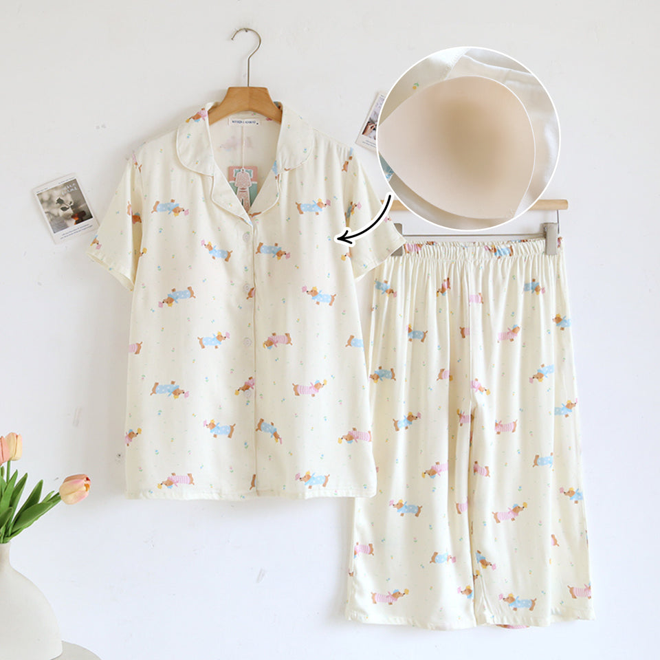 ชุดนอน Muslin Pajamas Organic bamboo รุ่นCheerful Dogs(A1039 E1039 B1039)|ชุดนอนมีบรา,ชุดนอนผู้หญิง