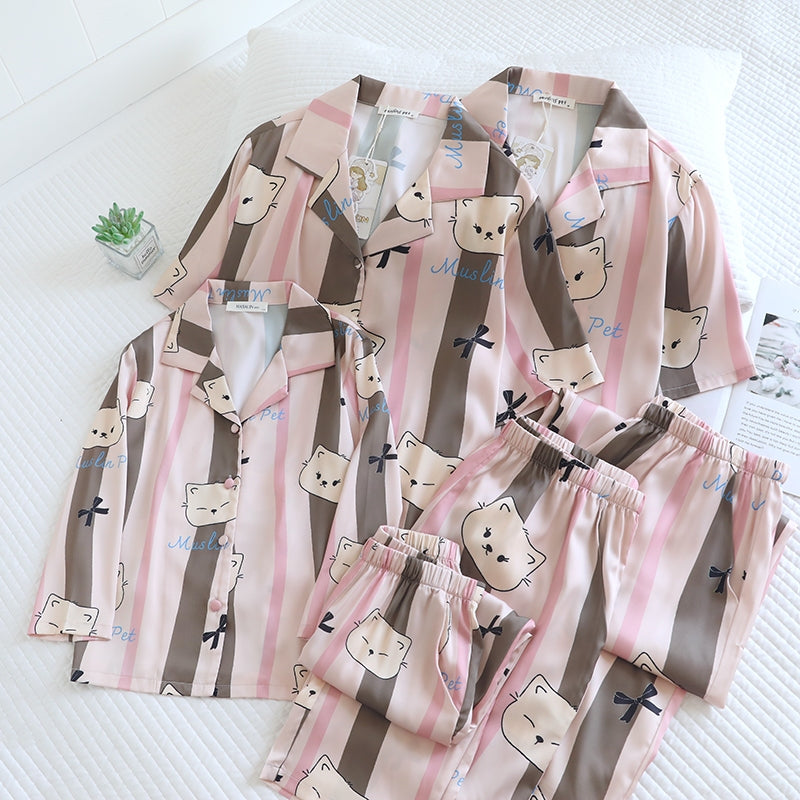 ชุดนอน Muslin Pajamas Silk Satin รุ่น Blush Paws (N5138 T5138 M5138) | ชุดนอนแม่ลูก,ชุดนอนเด็ก,ชุดนอนผู้หญิง