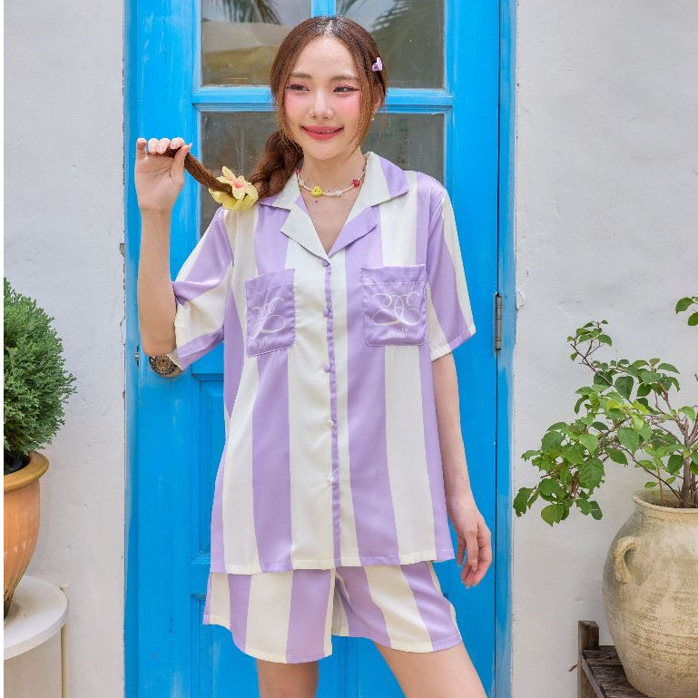 ชุดนอน Muslin Pajamas Silk Satin รุ่นViolet Lines,Jordy Blue (N5133 T5133 N5134 T5134)|ชุดนอนผู้หญิง